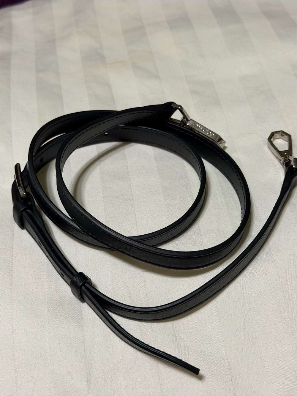 Jimmy Choo Black Leather Crossbody Strap with Silver-Tone Clips